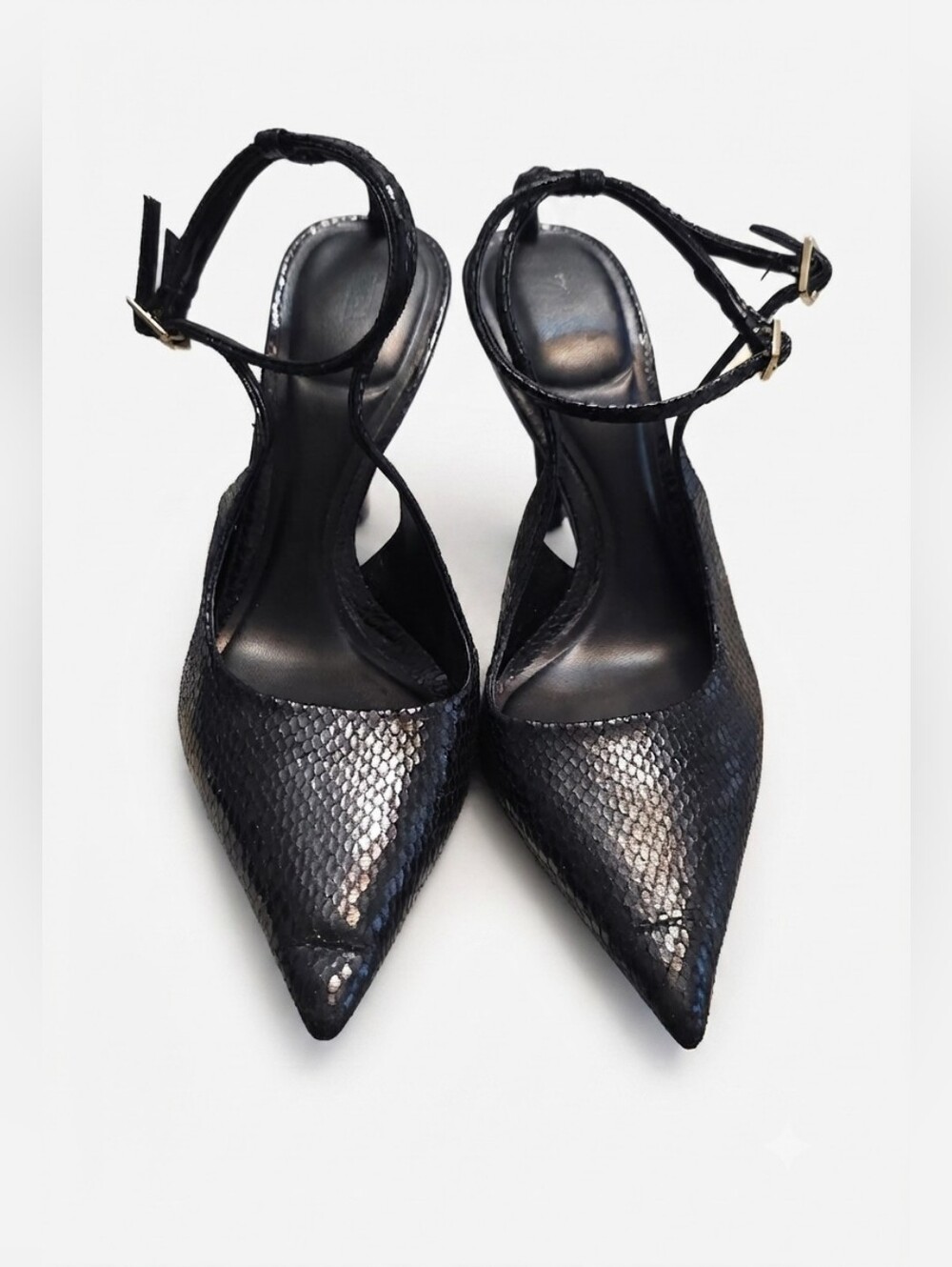 Zara Black Snakeskin-Effect Stiletto Heel Sz 39/8.5